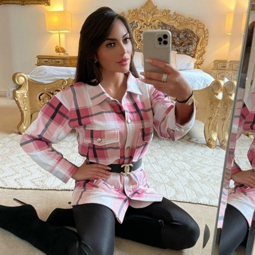 Pink Plaid Check Long Sleeve Loose Fit Shacket Shirt Jacket - Picture 5 of 12